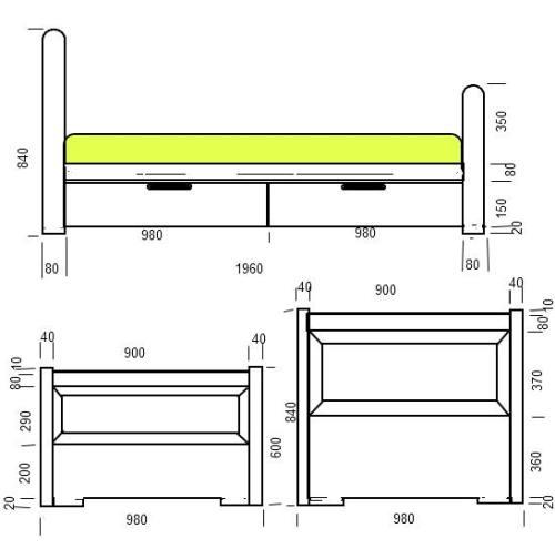 Подробный чертеж кровати