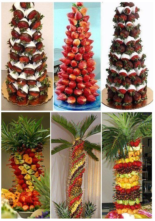 Необычное украшение из фруктов – дерево из фруктов для дня рождения или гавайской вечеринки или для свадьбы