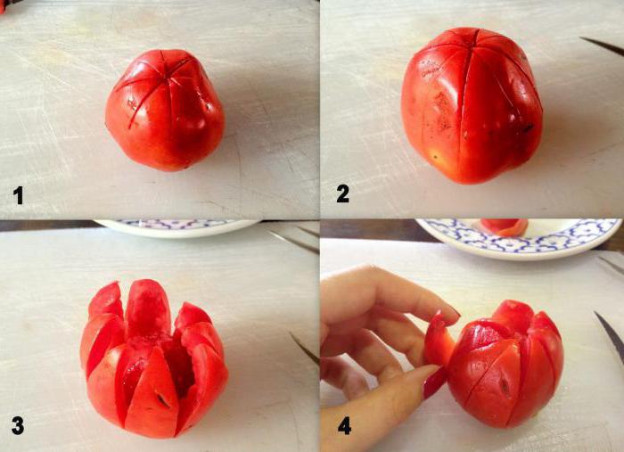 как сделать розочку из помидора пошагово