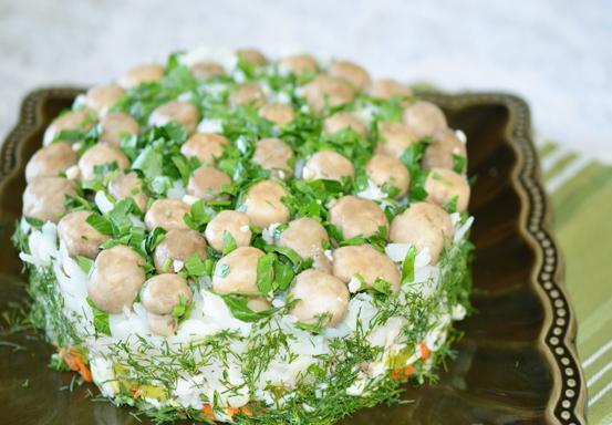 рецепт салата грибная поляна с курицей 