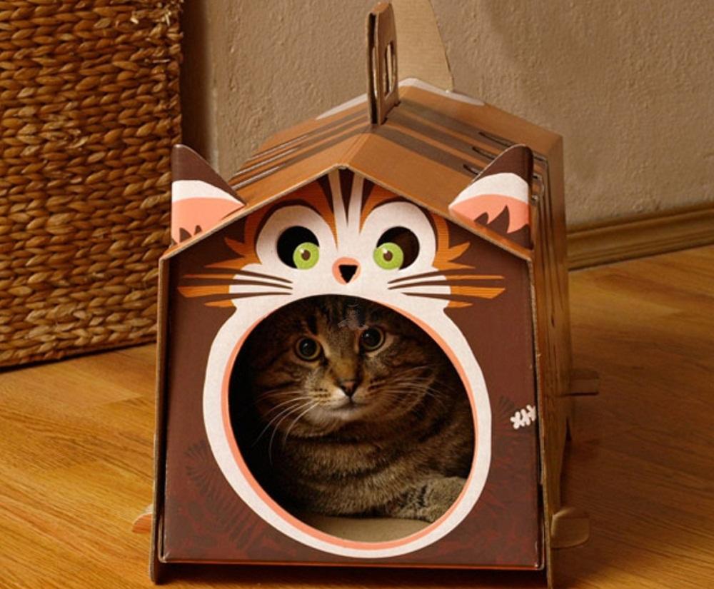Домик из картона может стать уютным местом для кошки 