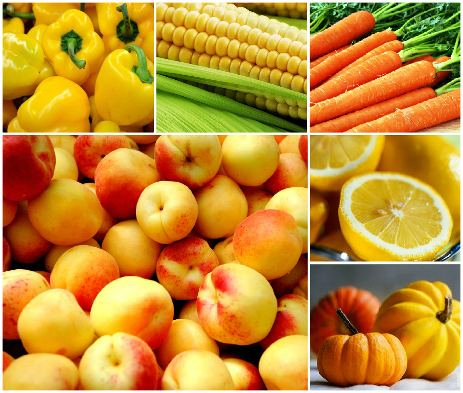 Желтые и оранжевые овощи и фрукты
