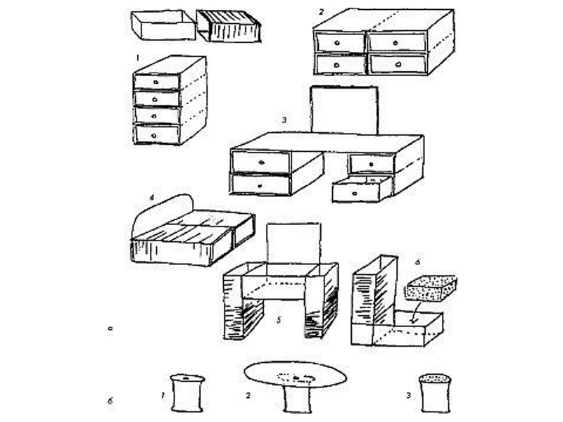 Схемы кукольной мебели из коробков