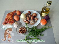 Ингредиенты для слоеного салата с копченой курицей