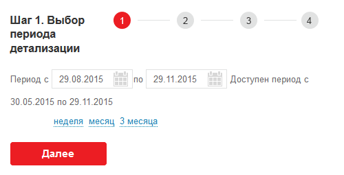 Детализация, шаг 1: Выбор периода отчета