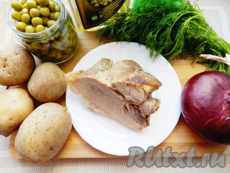 Ингредиенты для приготовления салата с мясом и маринованным луком