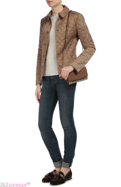 мода осень зима верхняя одежда: короткая коричневая стеганая куртка