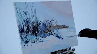 Зимняя живопись. Рисуем маслом на природе зимой. Пленер на замерзшей реке. Сухонос Мария