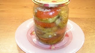 Консервированные жареные баклажаны и помидоры / Canned fried aubergines and tomatoes