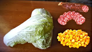 Салат с пекинской капустой, кукурузой и копченой колбасой