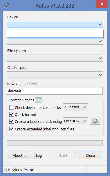 Создание загрузочной флешки DOS в Rufus