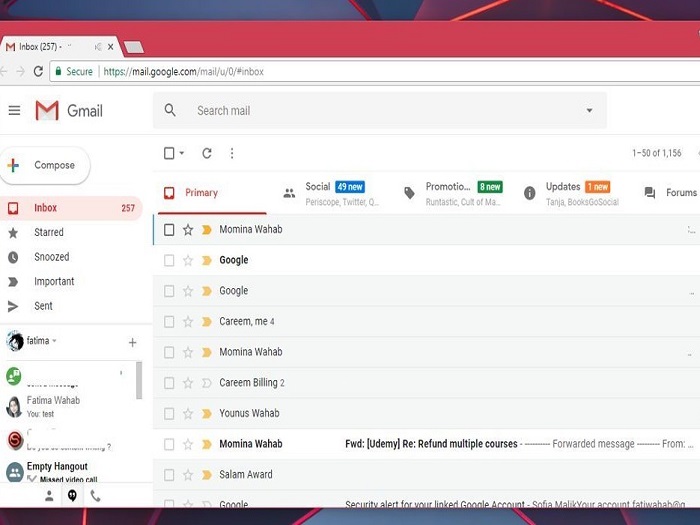 Интерфейс почты Gmail